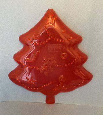 #ad Vintage Hard Plastic Red Christmas Tree Dish Candy Jello Salad Party Tray 12”T $9.99