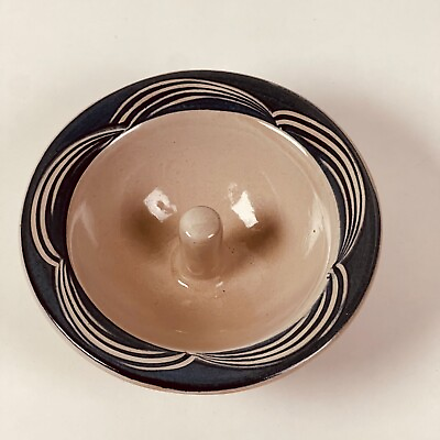 #ad Original Apple Baker Baking Dish Stoneware Blue Gray Swirl Made in Paris Maine $12.79