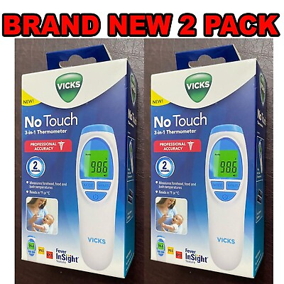 #ad VICKS NO TOUCH 3 IN 1 THERMOMETER MEASURES FOREHEAD FOOD BATH TEMP NEW 2PKS $15.00
