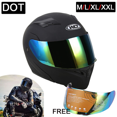 Modular Flip up Snowmobile Helmet Double Shield Dual Black DOT Colorful Lens $69.25