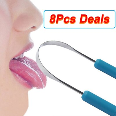 #ad Tongue Mouth Cleaner Scraper Stainless Steel Bad Breath Oral Dental Hygiene 2 8X $9.88