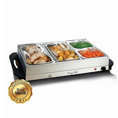 #ad MegaChef Buffet Server Food Warmer w 4 Removable Sectional Trays Heated Portable $57.00