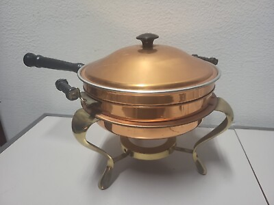 Vintage copper chafing dish Double Boiler Fondue Pan $38.22