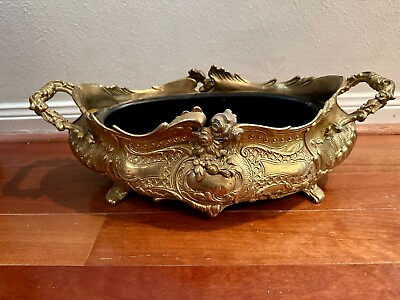 #ad Antique Dish Bowl Planter Bronze Jardinière; Vase Handle Legs Décor Basket $165.00
