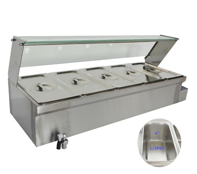 110V 5*1 3*6quot; Pan Buffet Food Warmer Stainless Steel with Glass Sneeze Guard $394.80