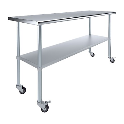 #ad 24 in. x 72 in. Stainless Steel Work Table with Wheels Mobile Food Prep $604.95