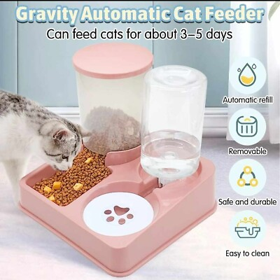 #ad Automatic Cat Food and Water Dispenser 2 in 1 Gravity Cat Dry Food and Water $22.27