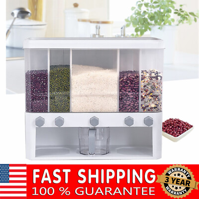 #ad Visualized Food Dispenser Grain Rice Bucket Pantry Large Capacity 5 Partitions $23.75