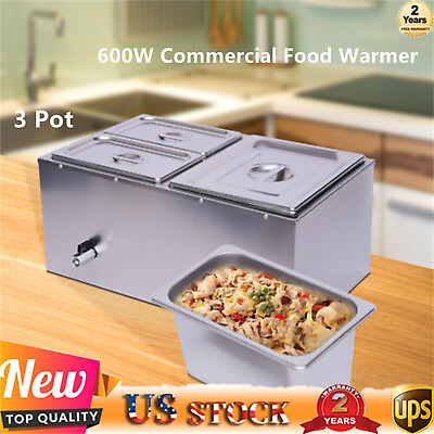 #ad 3 Pot Countertop Food Warmer Commercial Catering Display Steam Table 110v 600w $97.85