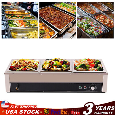#ad 3 Pan Commercial Electric Food Warmer Steam Table Buffet Bain Marie Countertop $141.64