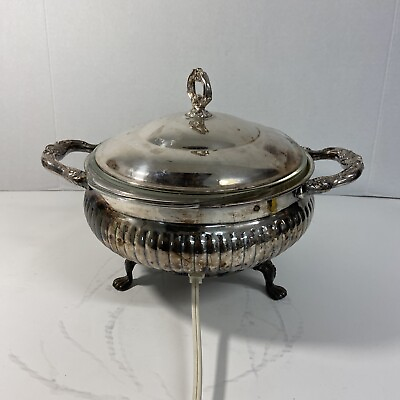 Sheridan Silver Antique Electr 3 Piece Silver Plated Chafing Dish Buffet Warmer $59.00