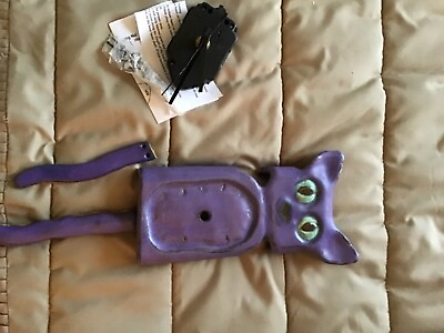 Vintage Art Studio hand crafted cat pottery clock purple 13” long signed $43.15
