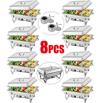 8 Set Catering Stainless Steel Chafing Dish Sets 9.5QT Full Size Buffet Foldable $225.58