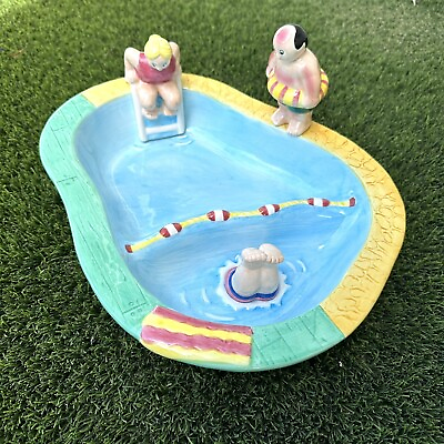 #ad Chip Dip Ceramic Swimming Pool Bowl Chubby Diving Party Dish Rare Lotus Vintage $69.00