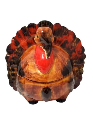 Vintage Pottery Turkey Sugar Sauce cookie Candy Bowl Thanksgiving decor Gobble $24.95