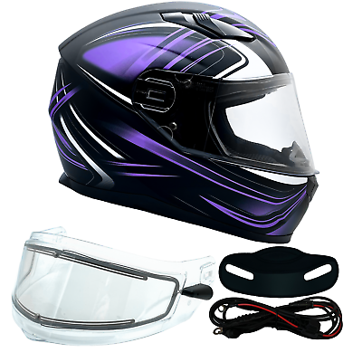 #ad Snowmobile Helmet Adult Purple Full Face Shield Heated Sledding Snow Machine $115.00