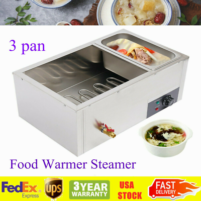 #ad 110V 3 Pan Catering Food Warmer Steam Buffet Restaurant Countertop Machine 850W $104.50