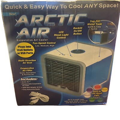 #ad Artic Air Evaporative Air Cooler USB Fan Cools Humidifies Purifies In Box $14.99