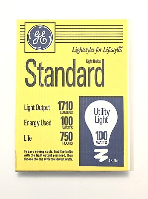 #ad 4 PC GE Standard Utility 100 Watt Dimmable White Light Bulbs NOS Lamp Service $17.95