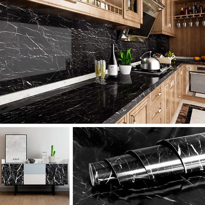 Black Marble Wallpaper for Kitchen Counter Top Covers Black Countertop Peel and $14.29