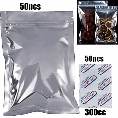 50 Resealable Food MYLAR Storage Bags 8*12quot; Quart 50 300CC Oxygen Absorbers $18.99