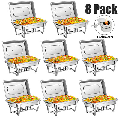 8 Pack Catering Stainless Steel Chafer Chafing Dish Sets 9.5 QT Full Size Buffet $265.88