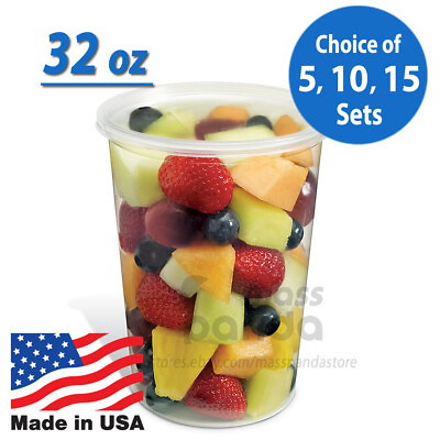 32oz Round Clear Plastic Deli Food Soup Restaurant Storage Container Cup w Lids $11.50