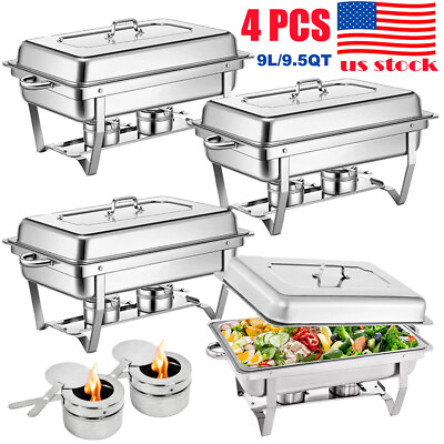 #ad 1 4 Pack 8 QT Stainless Steel Chafer Chafing Dish Sets Catering Food Warmer US $40.25