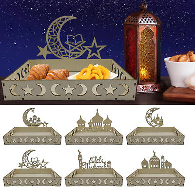 #ad #ad Eid Al Adha Crafts Festival Wooden Tray Moon Star Food Holder For EID Kareem $9.36