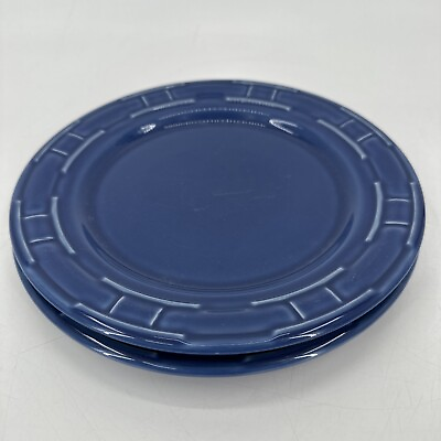Longaberger Pottery Salad Plate 9quot; Woven Vitrified Set of 2 Periwinkle Blue USA $39.99