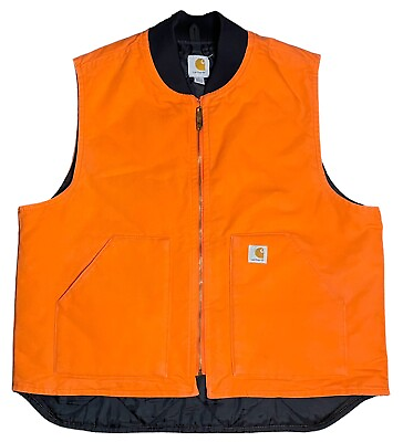 Vtg Carhartt V01 BLZ Blaze Orange Duck Artic Quilted Lined Zip Work Vest sz XL $95.00