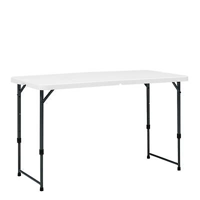 #ad White Indoor Outdoor 4 Foot Adjustable Height Folding Plastic Table Easy Fold $37.98