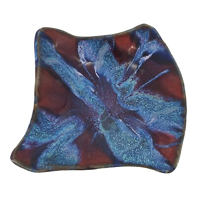 #ad Studio Art Pottery Plate Tray Dish Heavy Drip Glaze Blue Purple $25.99