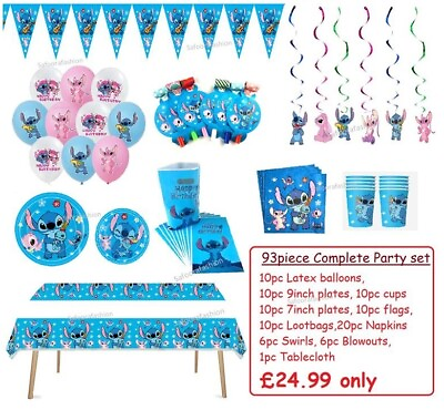 #ad Stitch amp; Lilo BLUE Party set Plates Cups Napkins Kids Birthday party decoration GBP 24.99