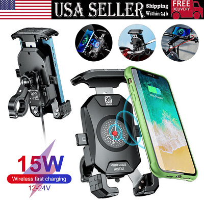 #ad Phone Holder 15W Wireless Charger USB Charging Mount for Motorcycle Handlebar $31.59