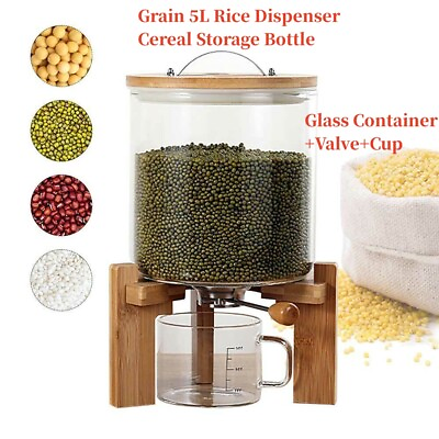 Grain Rice Dispenser 5L Storage Bottle Cereal Dry Food Glass Container Valve $56.00