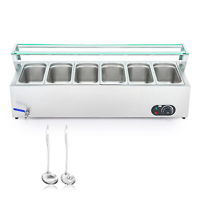 6 Pan Commercial Countertop Food Warmer Electric Warming Trays with Glass Shelf $263.88