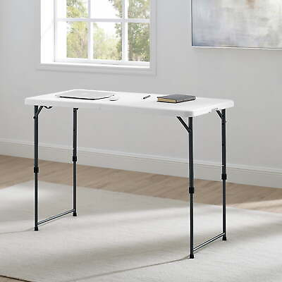 #ad 4 Foot Adjustable Height Fold in half Plastic Table Indoor Outdoor Dinning Table $39.98