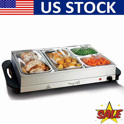 4 Section Buffet Server Food Warmer Commercial Countertop Buffet Steam Electric $43.91