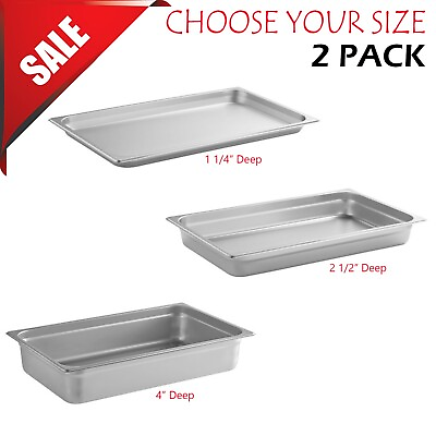 2 PACK Full Size Deep Stainless Steel Steam Prep Table Hotel Buffet Food Pan $46.90