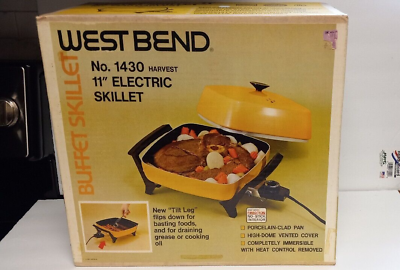 Vintage West Bend 11quot; Electric Buffet Skillet Harvest 1430 nib $55.00