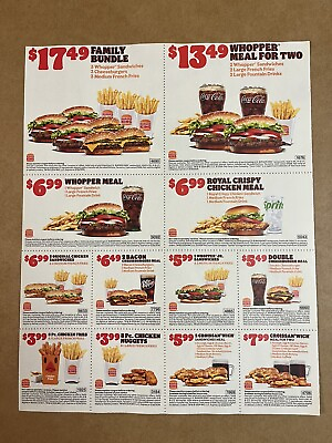 #ad BURGER KING 12 Assorted Choices Coupons Exp. 05 26 2024 $2.00