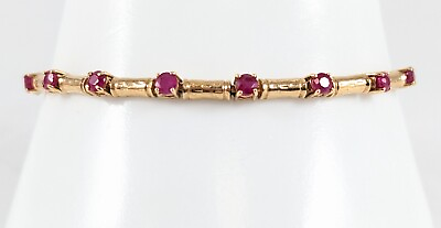 #ad 10K Yellow Gold and Ruby Bar Link Bracelet 6.75quot; Long by 2.93 MM $239.00