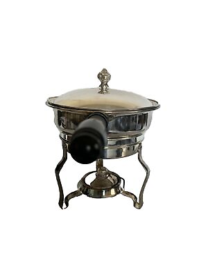 #ad Vintage Silver Plate Chafing Dish Food Warmer w Lid Stand Burner Under Bowl $30.45