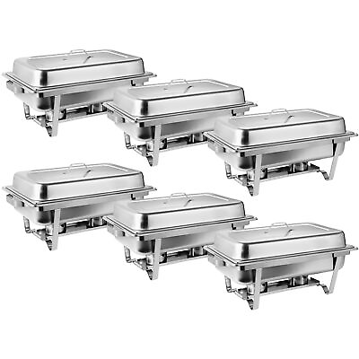 #ad 6 Pack of 8 Quart Stainless Steel Rectangular Chafing Dish Full Size New $164.58