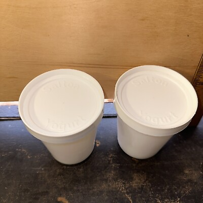 Set of 2 Salton Yogurt Maker White Milk Glass Cups With Lids $15.71