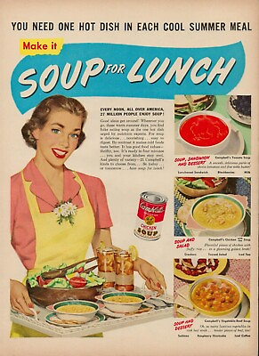 1951 Campbell#x27;s Soup Chicken Noodle Lunch Vintage Print Ad Tomato Salad Beef $9.93