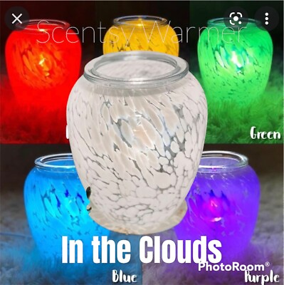 #ad Scentsy White Glass Warmer IN THE CLOUDS Marble Granite Look Add A Colored Bulb $56.04
