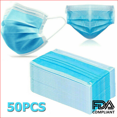 Disposable Face Masks Earloop Blue 3 Ply Unisex Mouth amp; Nose Cover 50 100 Pcs $4.91
