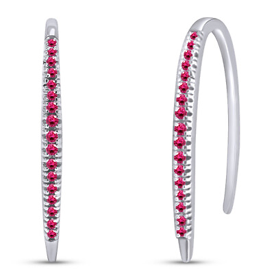 #ad Simulated Round Cut Pink Ruby Bar Hoop Earrings in Sterling Silver 925 $57.76